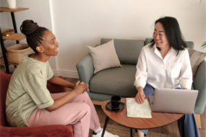 a woman and therapist in the first EMDR therapy session 
